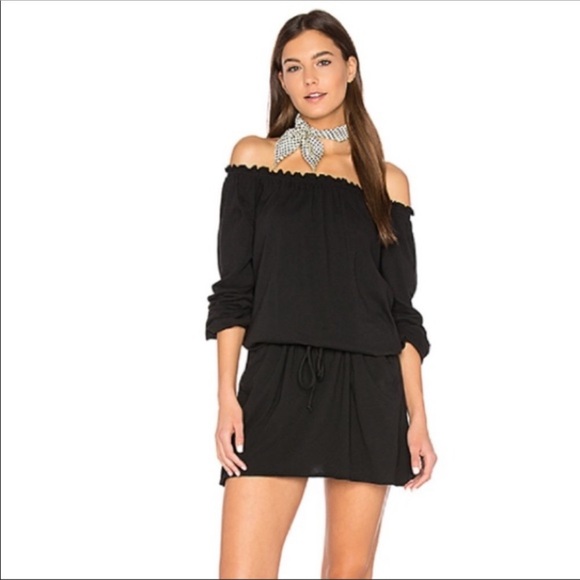 CHASER Black Off The Shoulder Shirred Mini Dress - Picture 1 of 7